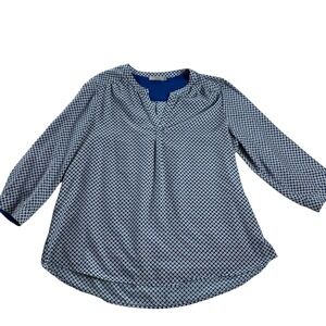 Dalia Blue Geometric Blouse XL 3/4 Sleeve‎ High Low Minimalist